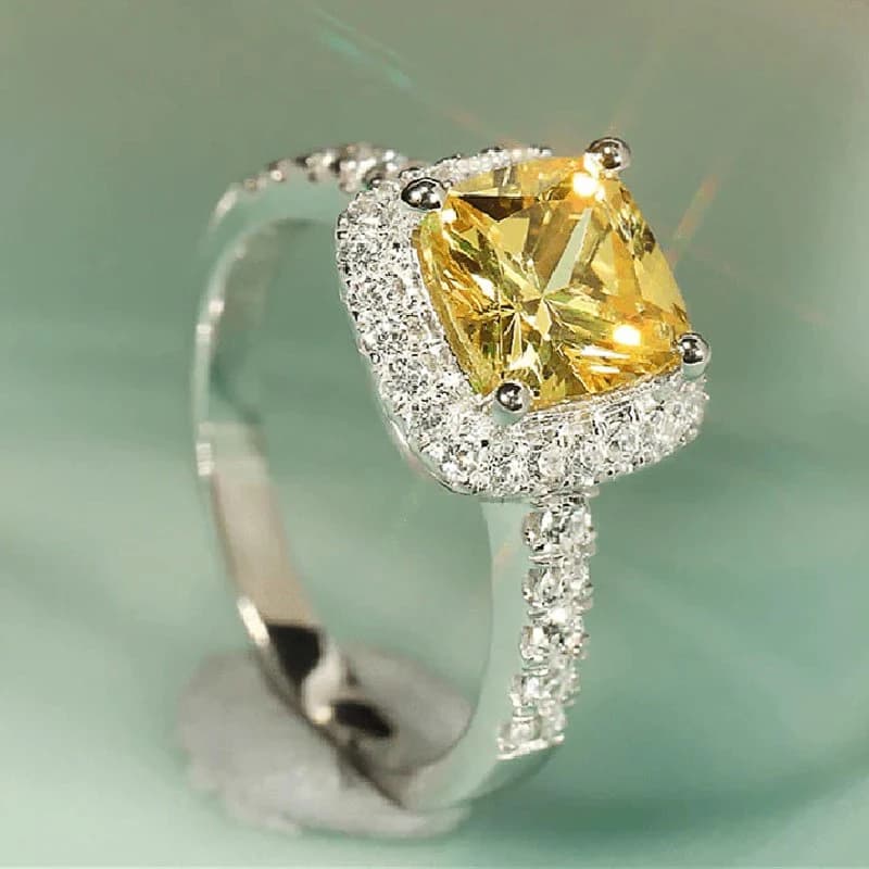 CAOSHI Anello nuziale elegante da donna con cristalli gialli brillanti, accessori per donna, gioielli estetici alla moda per la festa di fidanzamento
