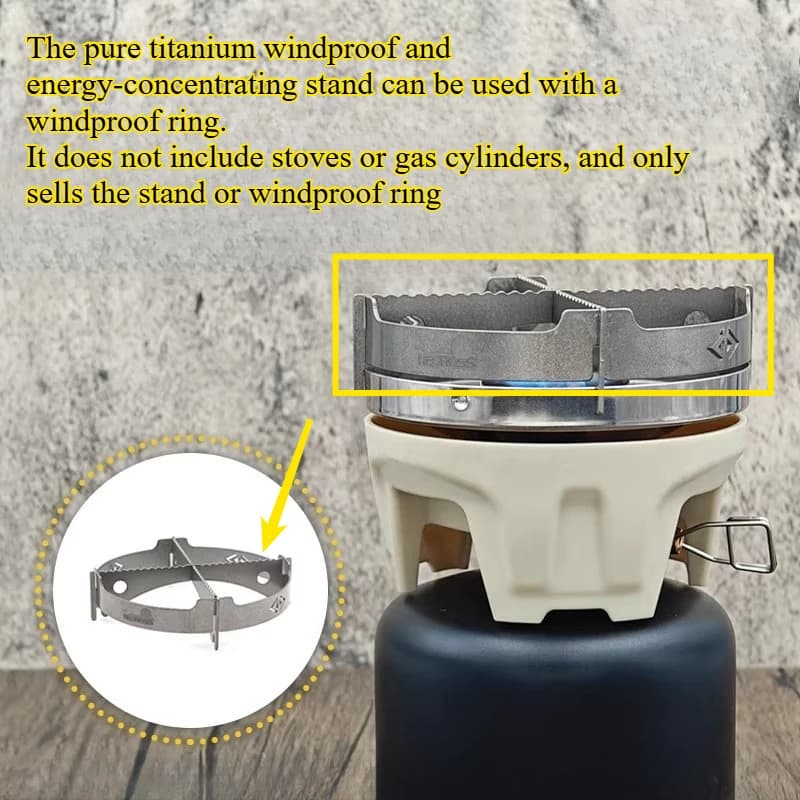 Accessori per Fornello Monopezzo, Paravento Ultra-leggero in Titanio Puro con Supporto, Anello Antivento, Attrezzatura da Campeggio per Esterni