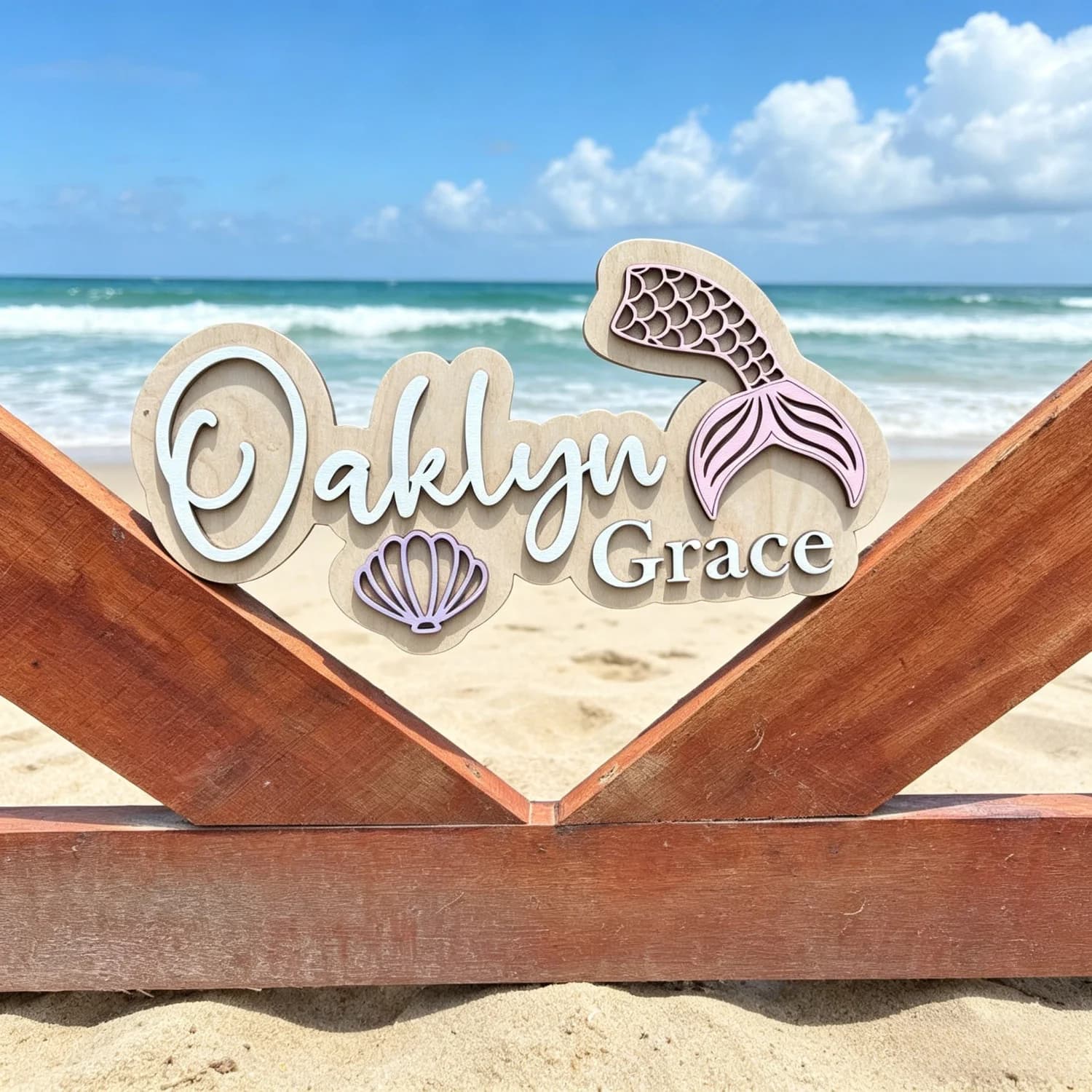 1pc Customized Double-layer Wooden Doorplate Logo, Ocean Themed Decoration, Suitable for Wedding, Party, Birthday Decoration