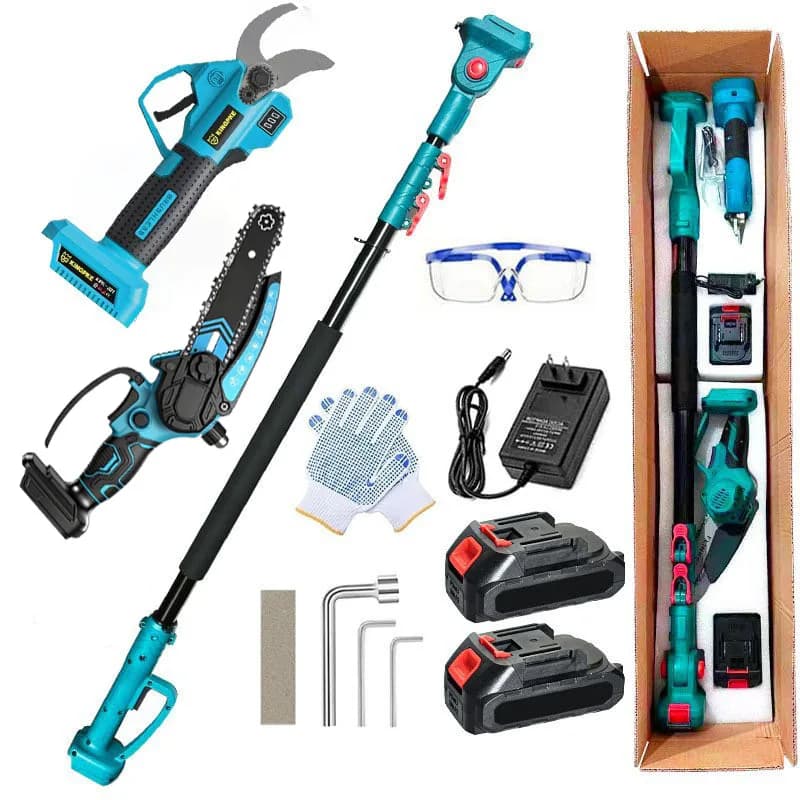 Electric Pole Pruning Shears & Telescopic Pruning Saw Set Cordless High Reach Tree Branch Cutter for Garden Orchard