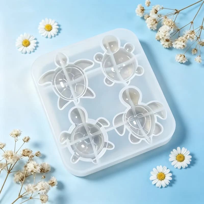 "1pc 4-Cavity Cute Turtle Silicone Mold, Cartoon Animal Resin Keychain & Bag/Car Pendant DIY Craft Making Tool"