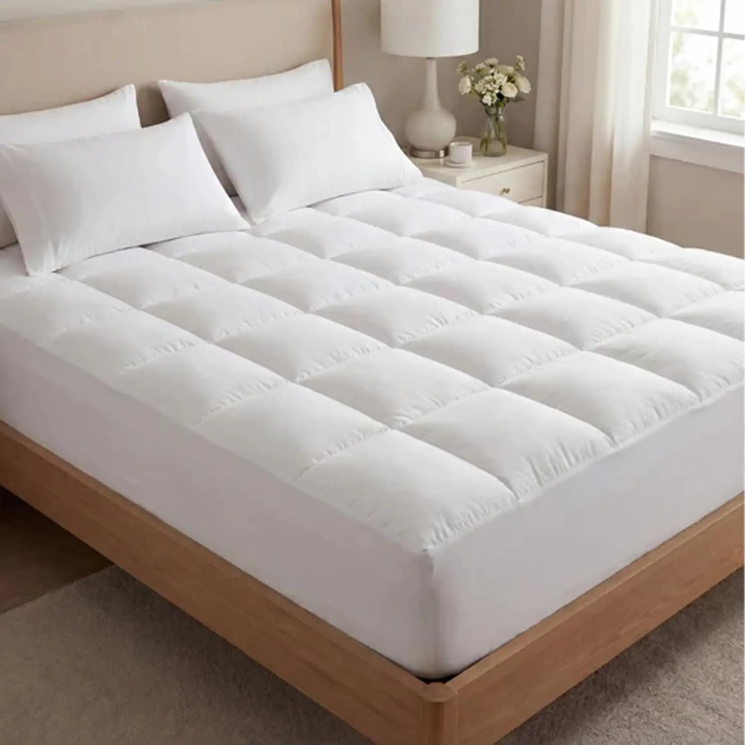 Topper Materasso Trapuntato 1000GSM Extra Spesso Traspirante Morbido e Soffice con Tasche Profonde 8-21 Pollici, Pillow Top in Peluche King Personalizzabile