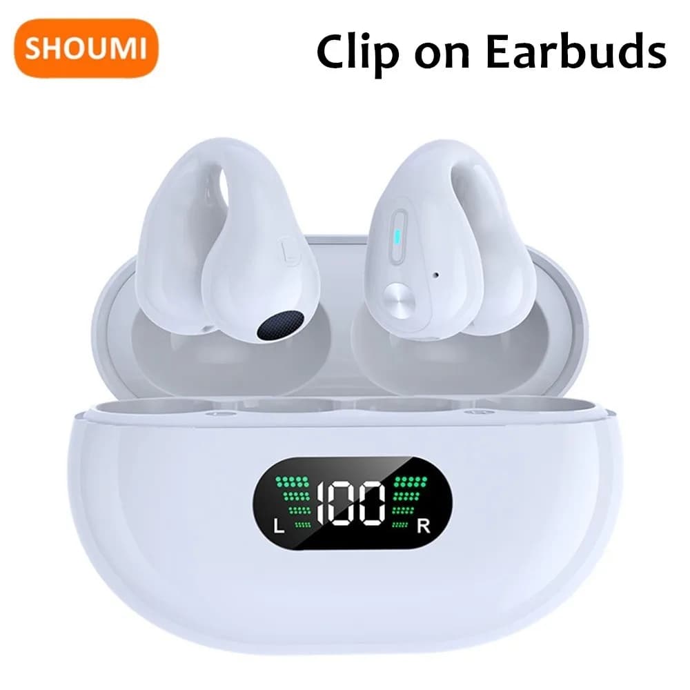 Shoumi Wireless Ear Clip Bone Conduction Headphones Fone Bluetooth 5.3 Clip on Ear Sports Earrings Auricular Hooks with Microphone