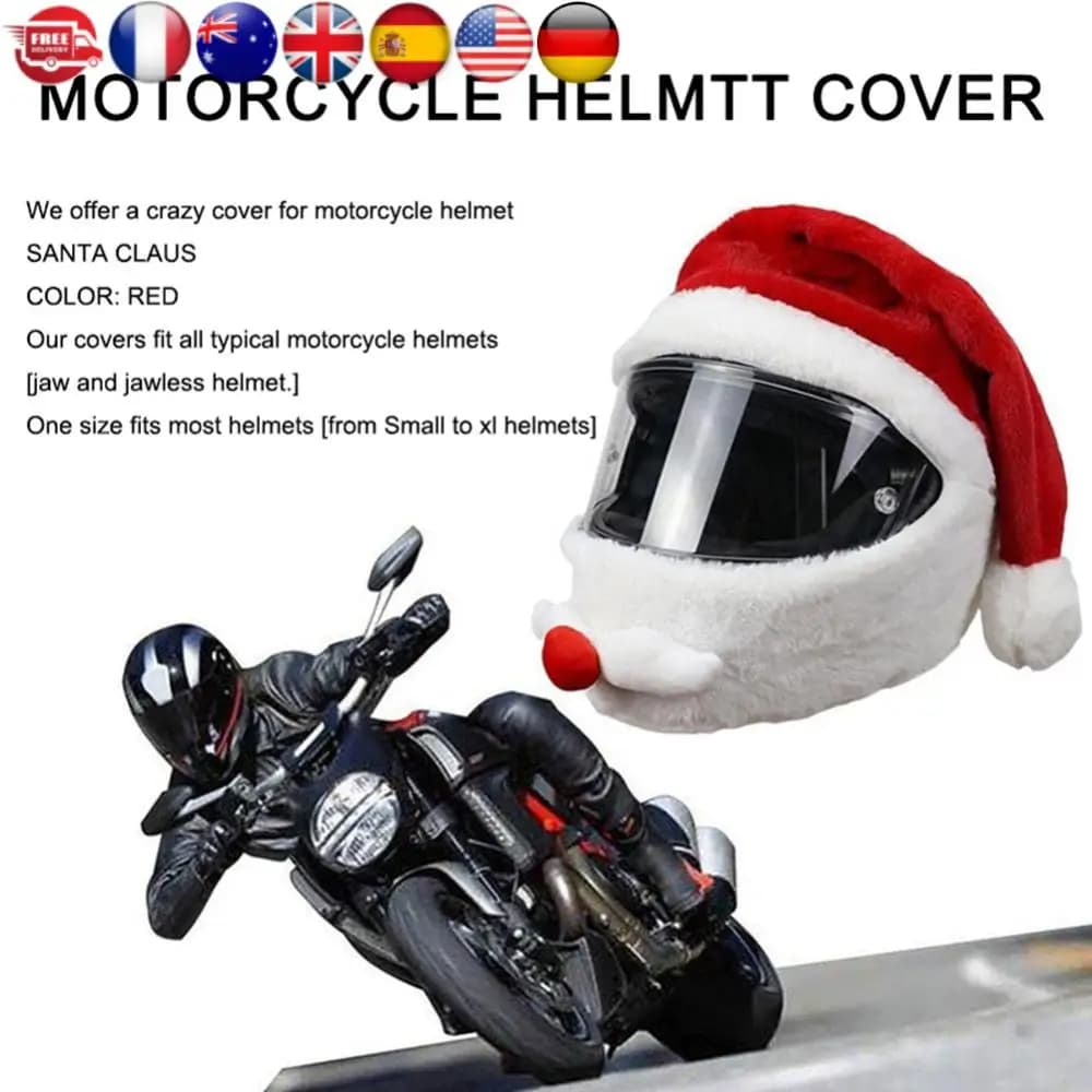 Moto Babbo Natale Divertente Copertura Elastico Caschi Personalizzati Peluche Copri Casco Babbo Natale per Festa di Natale all'Aperto