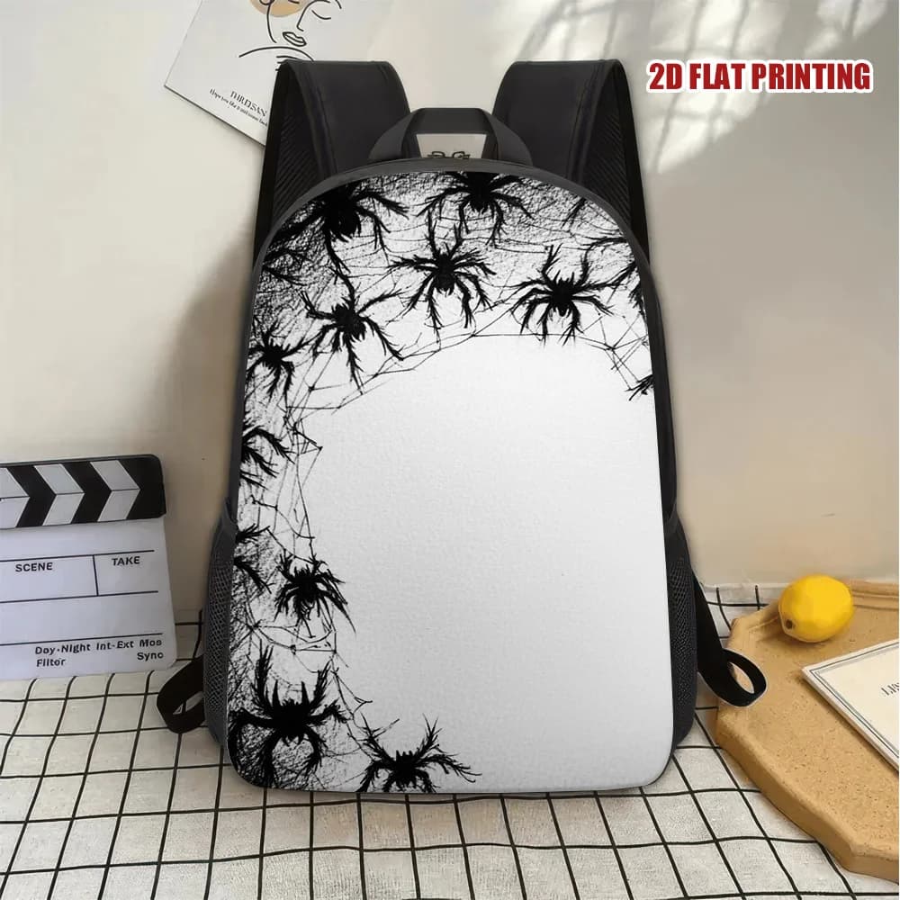 Zaino con ragnatela di Halloween (1 pezzo) - Zaino casual leggero da giorno con chiusura a cerniera, ragnatela bianca e nera