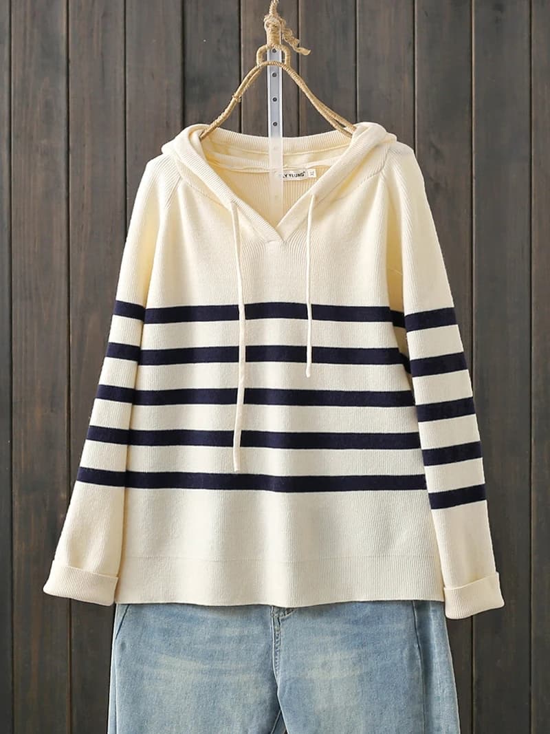 plus Size Autumn Winter Sweater Striped Loose Fit Hoodie Super Slimming Korean Style Casual Knitted Top for Women