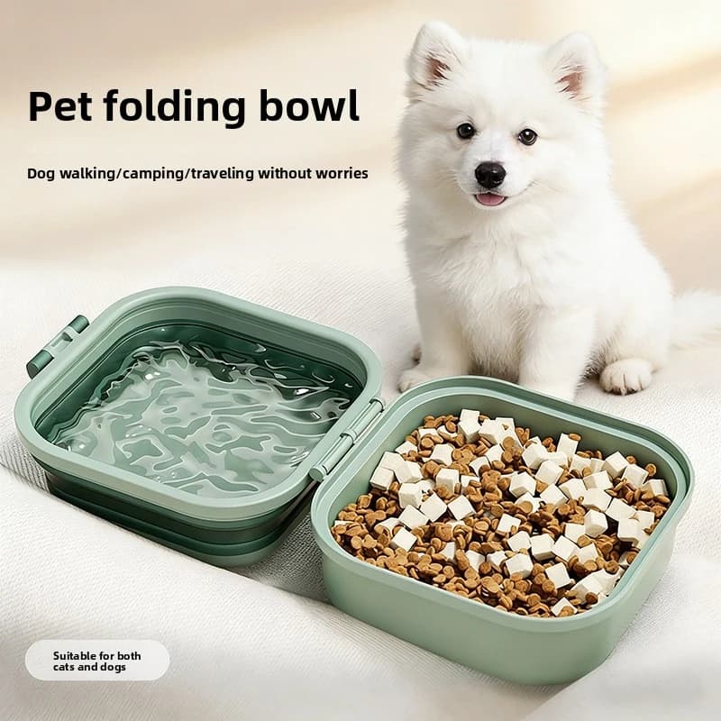 Set Ciotola Portatile 2-in-1 per Animali Domestici - Tazza Pieghevole in Silicone e Contenitore per Cibo per Cani/Gatti, per Viaggi e Passeggiate all'Aperto