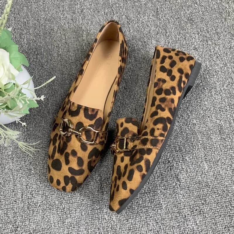 Mocassini da donna sexy leopardati marroni bianchi punta quadrata mocassini larghi mocassini da balletto slip-on con catena in metallo 32-45 22 cm Chaussures