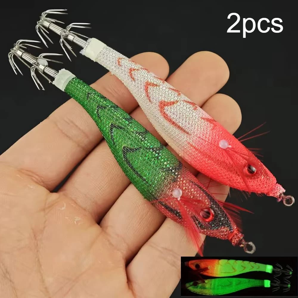 2 pz 10 cm Glow Orizzontale Calamari Jig Richiamo Calamari Maschere Acqua Salata Veri Gamberetti Richiamo di Pesca Seppie Pesca Accessoreis Polpo