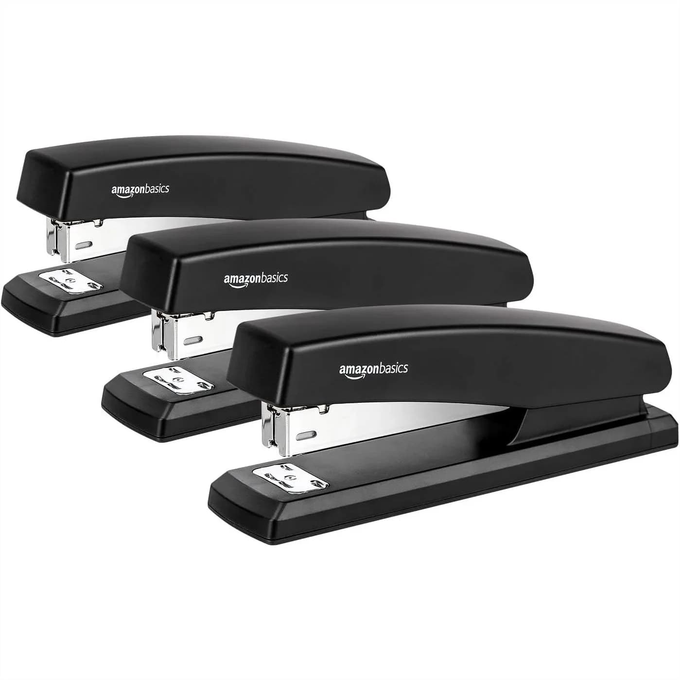 Cucitrice da Scrivania, Design Leggero e Antiscivolo con Capacità di 25 Fogli, Confezione da 3 Nere, Include 1000 Graffette per un Ufficio Efficiente