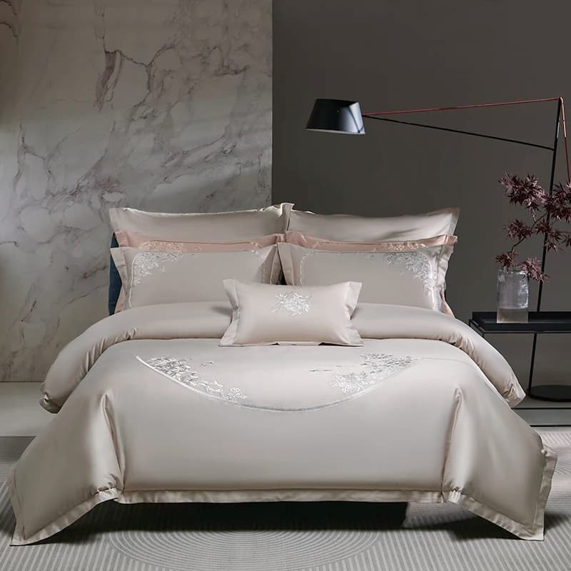 1000TC cotone egiziano lusso stile cinese fiori ricamo biancheria da letto Set 1 copripiumino, 1 lenzuolo piatto/con angoli, 2 federe