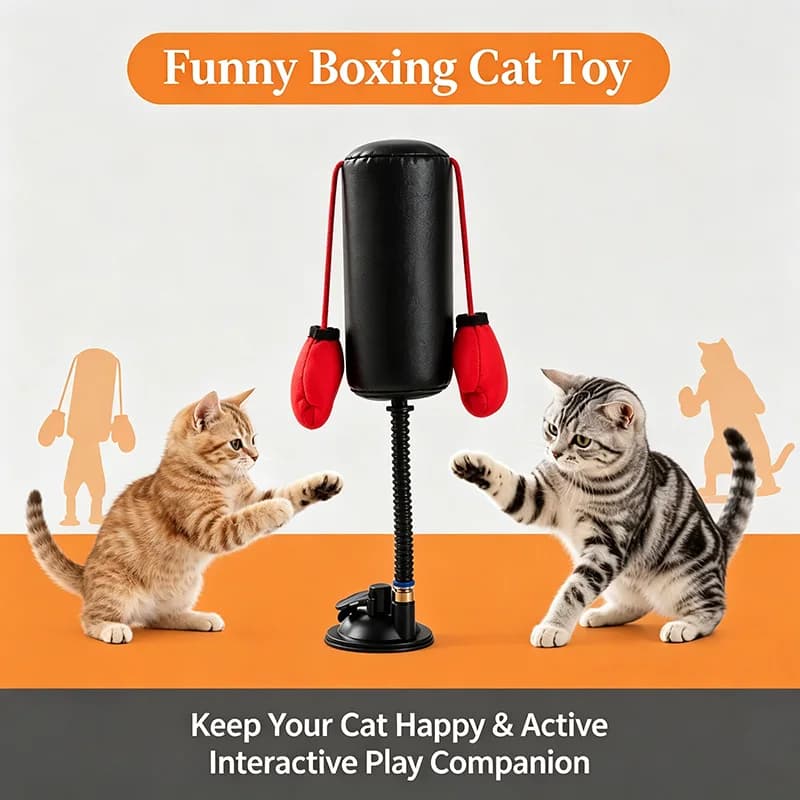 Pet Toy Cat Boxing Toy Paw Punch Cat Punching Bag with Boxing Gloves Interactive Exercise Toy Indoor Play Durable Suction