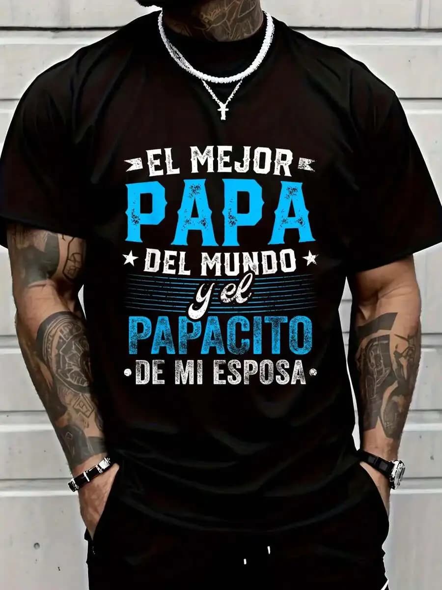 Mens Cotton Short Sleeve Tee With Spanish Father Graphic Casual T-Shirt