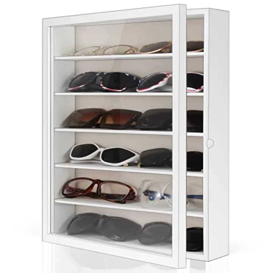 Organizzatore per Occhiali da Sole da Parete: Espositore per Occhiali 13 x 15,6 Pollici, Porta Occhiali in Legno Rustico, Ampio Contenitore per Occhiali