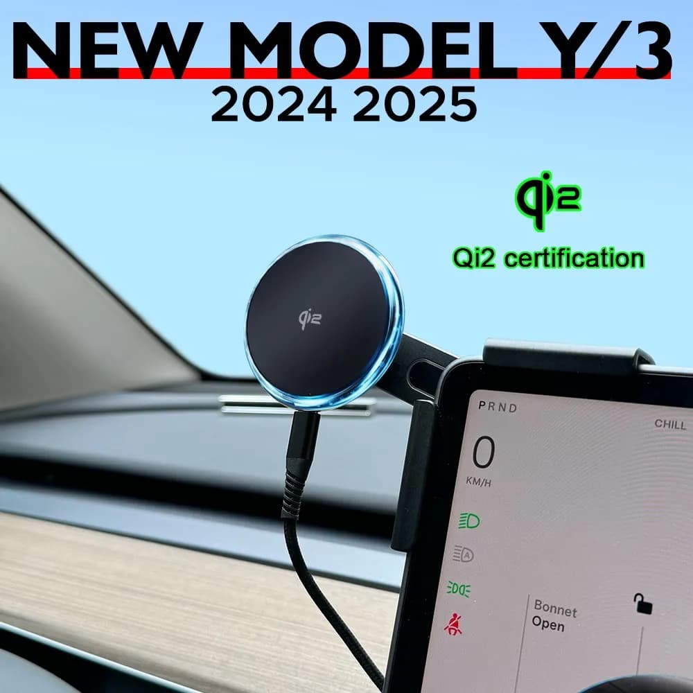 15W Qi2 Magnetic Wireless Charger with Phone Support Compatible with MagSafe, Screen Mount for iPhone and Tesla Model Y Juniper Launch