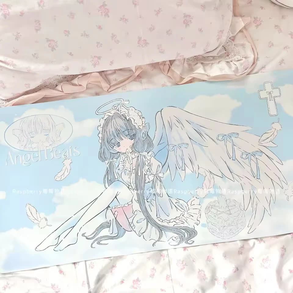 Giappone Blue Angel Girl Anime Cartoon Grande pelle XXL Simpatico tappetino per mouse Kawaii Tastiera per computer Laptop Pad Tavolo da pranzo Tappetino per desktop