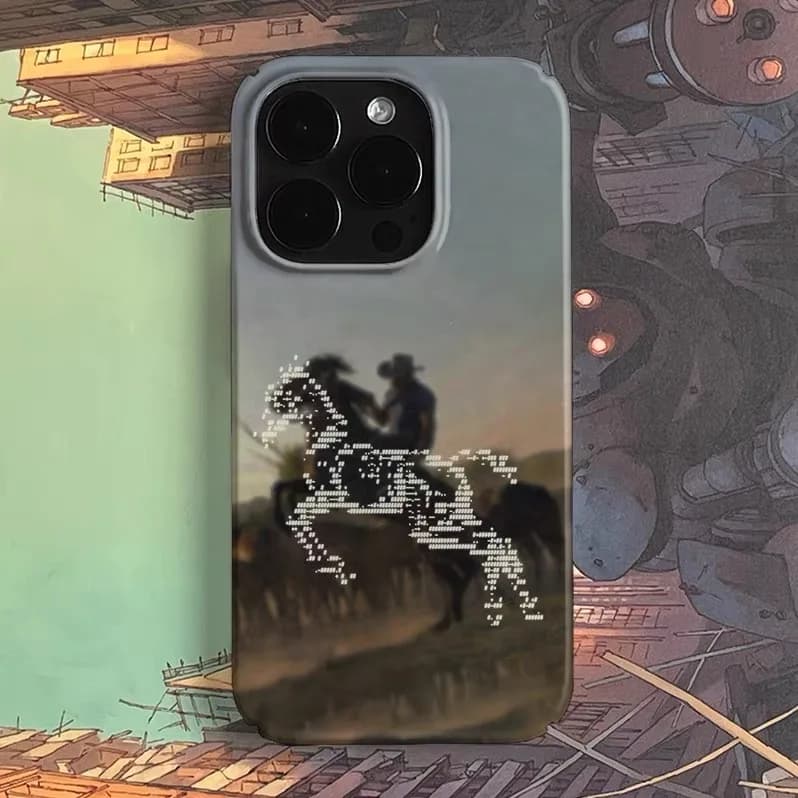 Wilderness Cowboy and Horse Art Phone Case for IPHONE 17 Air 16E 15 PROMAX 14 Plus 13 12 MINI 11 XR XS MAX Acrylic Phone Cover