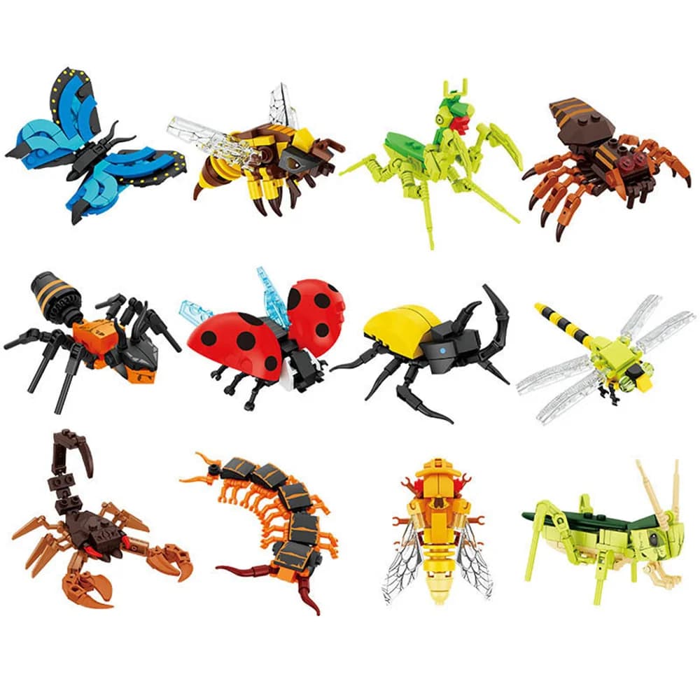 Città Fattoria Giardino di Verdure Simpatici Animali Insetto Libellula Ragno Mantis Centipede Cavalletta Ape Building Block Mattoni Giocattolo