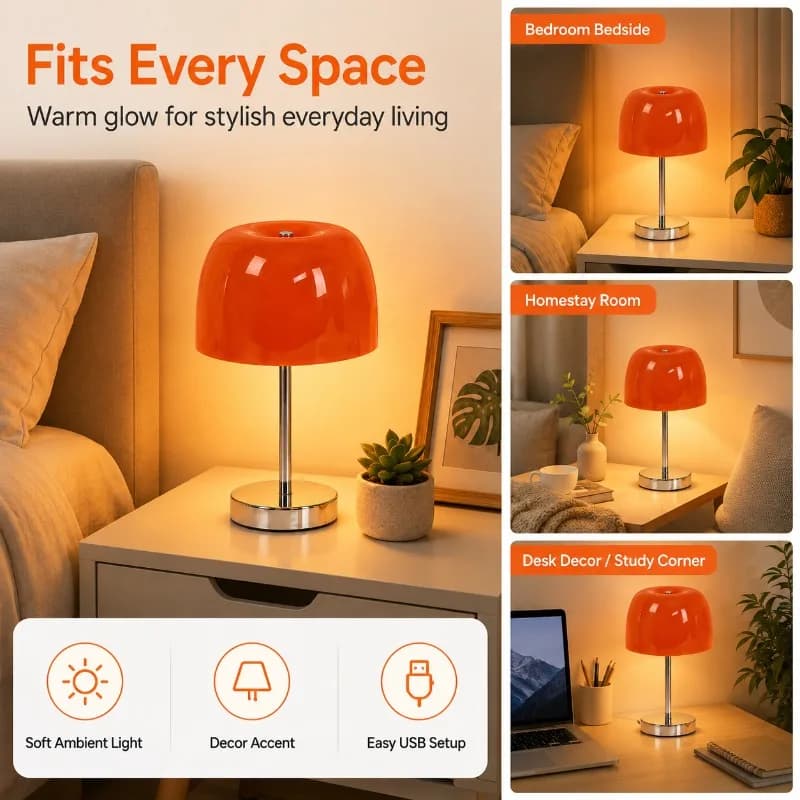 Ins Bauhaus Retro Mushroom Glass Desk Lamp Is Suitable for Bedroom Headboard Homestay Atmosphere Decoration Small Night Light