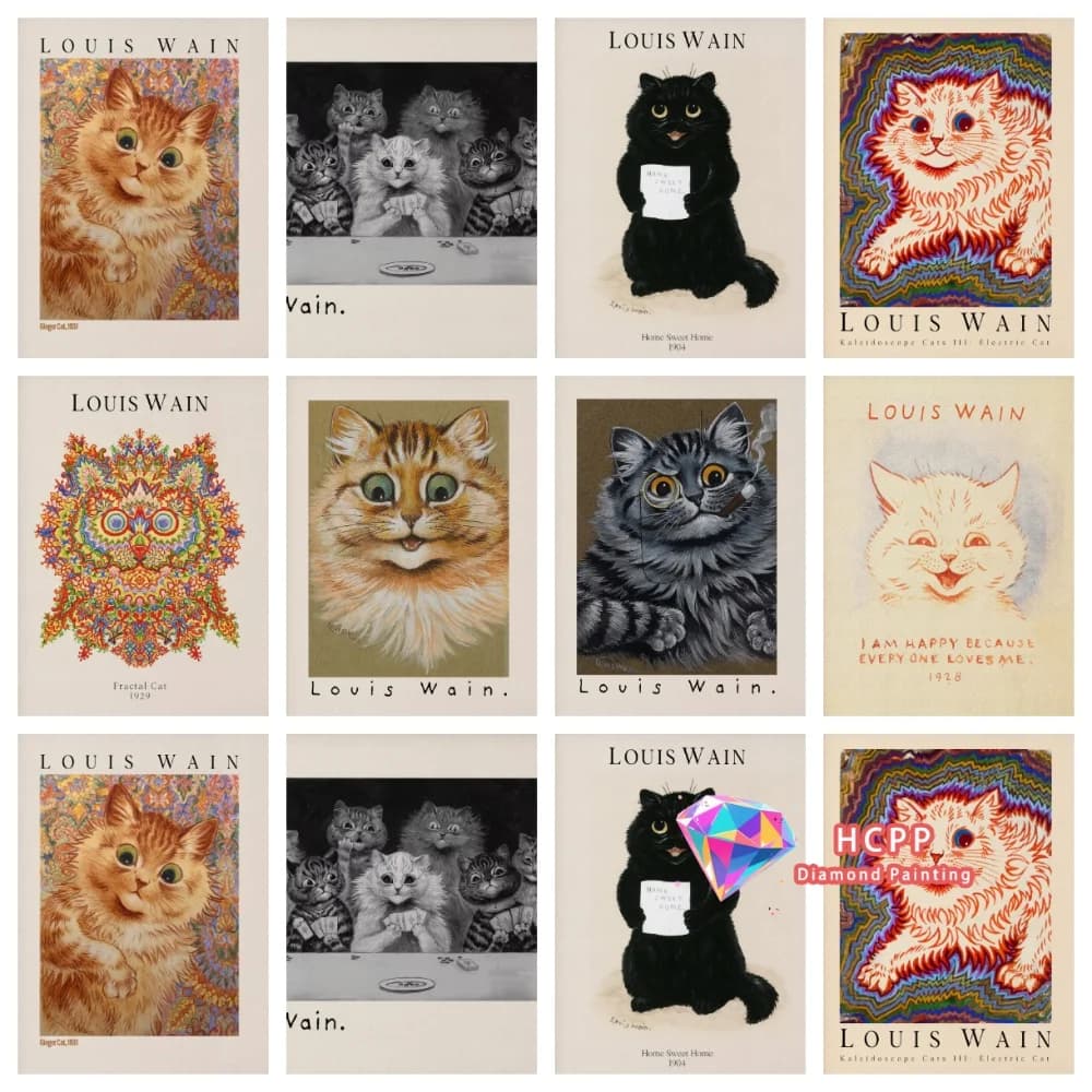 Kit Pittura Diamante 5D Fai da Te Gatto Caleidoscopio Zenzero di Louis Wain, Diamanti Quadrati e Rotondi, Mosaico Fatto a Mano, Arte Unica, Regalo, Decorazione per la Casa