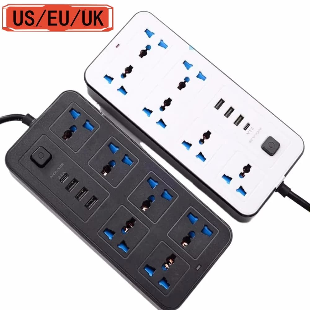 Multipresa Universale con Porta USB Type-C, Cavo di Prolunga da 2M, Presa di Corrente AC, Presa Elettrica con Spina EU/US/UK