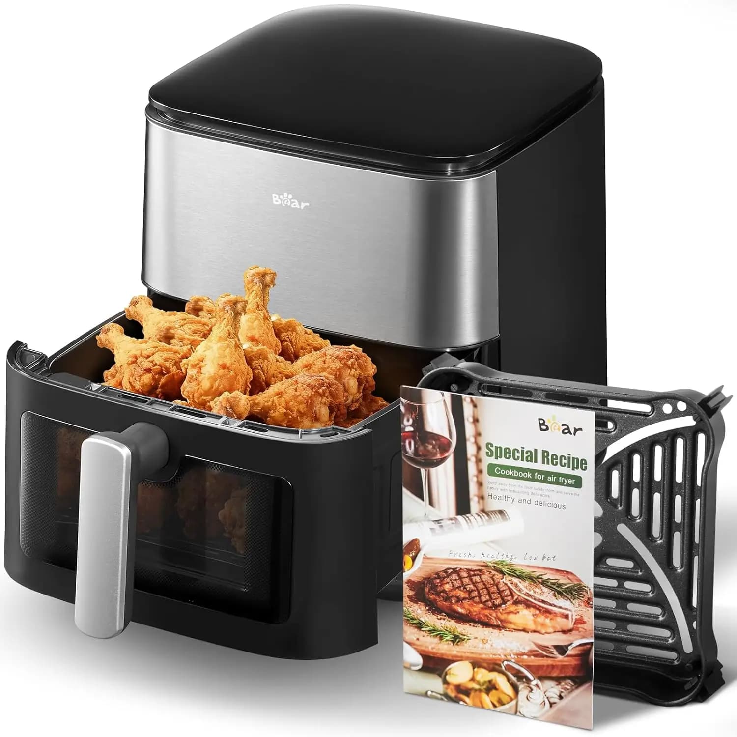 Friggitrice ad Aria da 6.3QT con Touchscreen a Colori Intelligente, Tecnologia 4D Turbo Crisp, Finestra Trasparente e Funzione Vapore per Risultati Succulenti