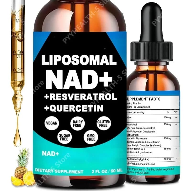Integratore Liposomiale NAD+ con Resveratrolo, Quercetina e Vitamina B3 – Supporta Livelli Sani di NAD+ e Salute Cellulare – 60ml