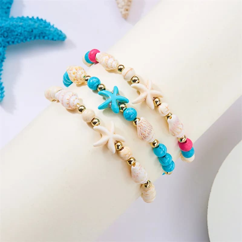 Bohemia Shell Conch Starfish Bracelet for Women Handmade Adjustable Rope Bracelet Summer Beach Party Jewelry Vacation Accessory