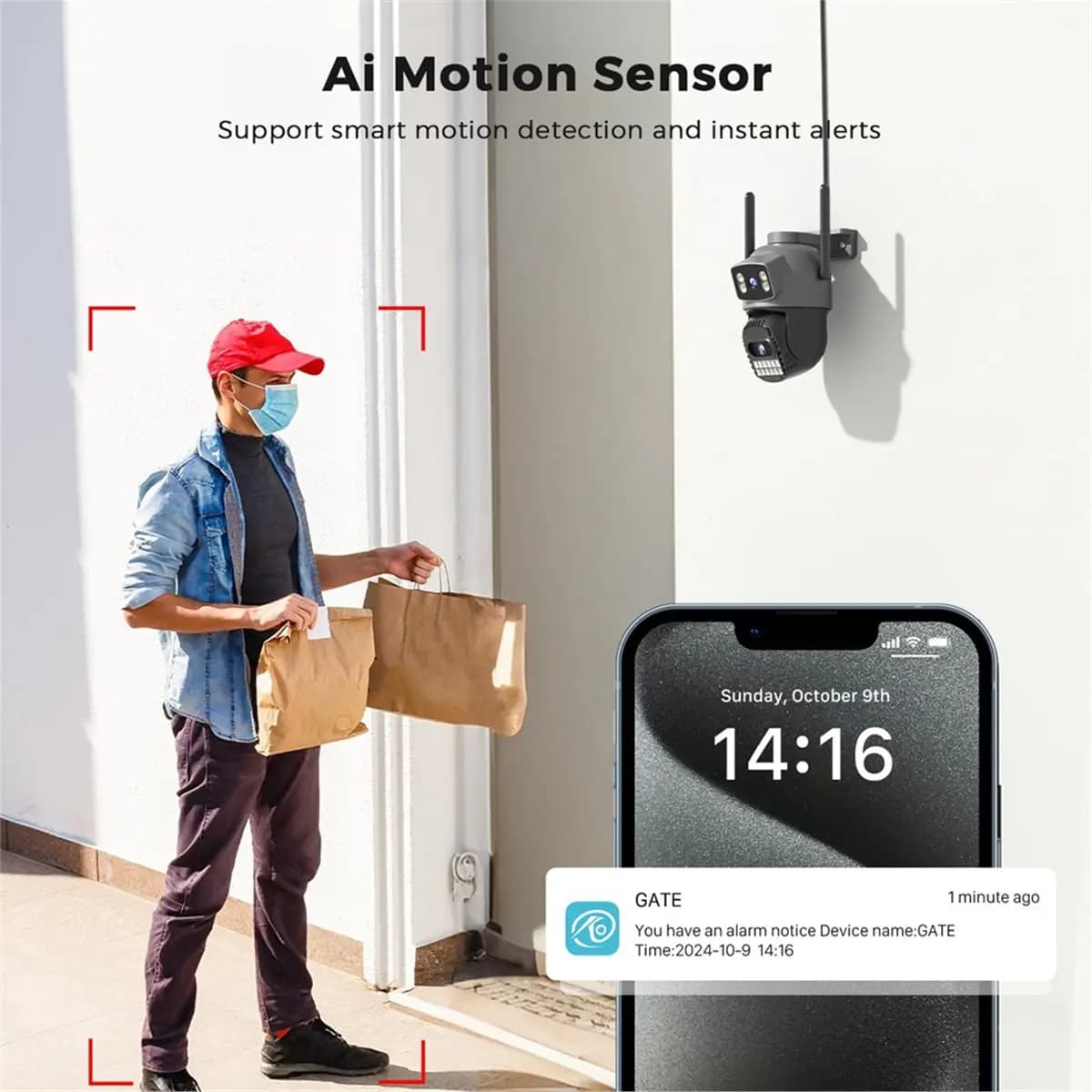 Telecamera WiFi Y69A 10MP 4K per Esterni, Doppia Lente, Rilevamento Umano AI, Dual-Band 2.4Ghz/5Ghz, Telecamera IP di Sicurezza Domestica, Spina USA