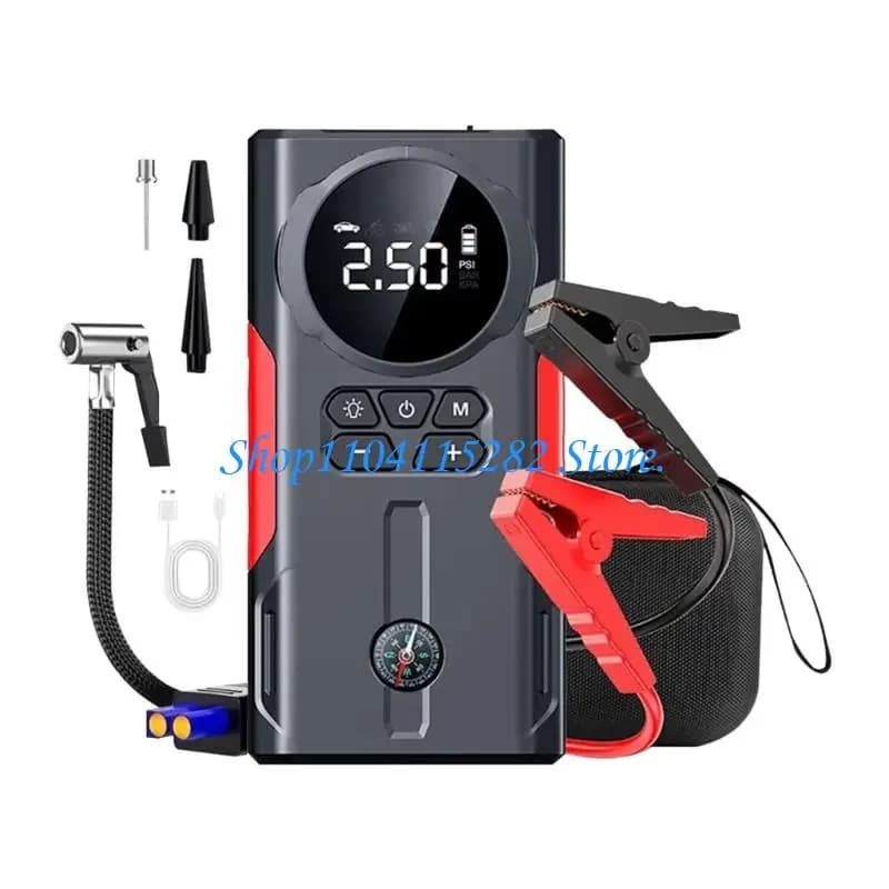 Portable 12V Digital Tire With Emergency Jump Starter Function For Vehicles