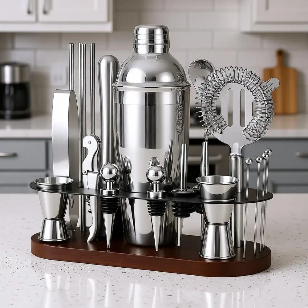 Set da Barman 23 Pezzi, Kit Shaker per Cocktail con Supporto | Set da Bar con Mixer e Tutti gli Strumenti Essenziali per Cocktail