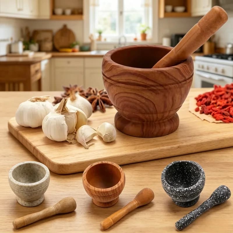Set Mortaio e Pestello in Resina - Utensile da Cucina per Macinare Aglio, Erbe e Spezie, Strumento per Cucinare