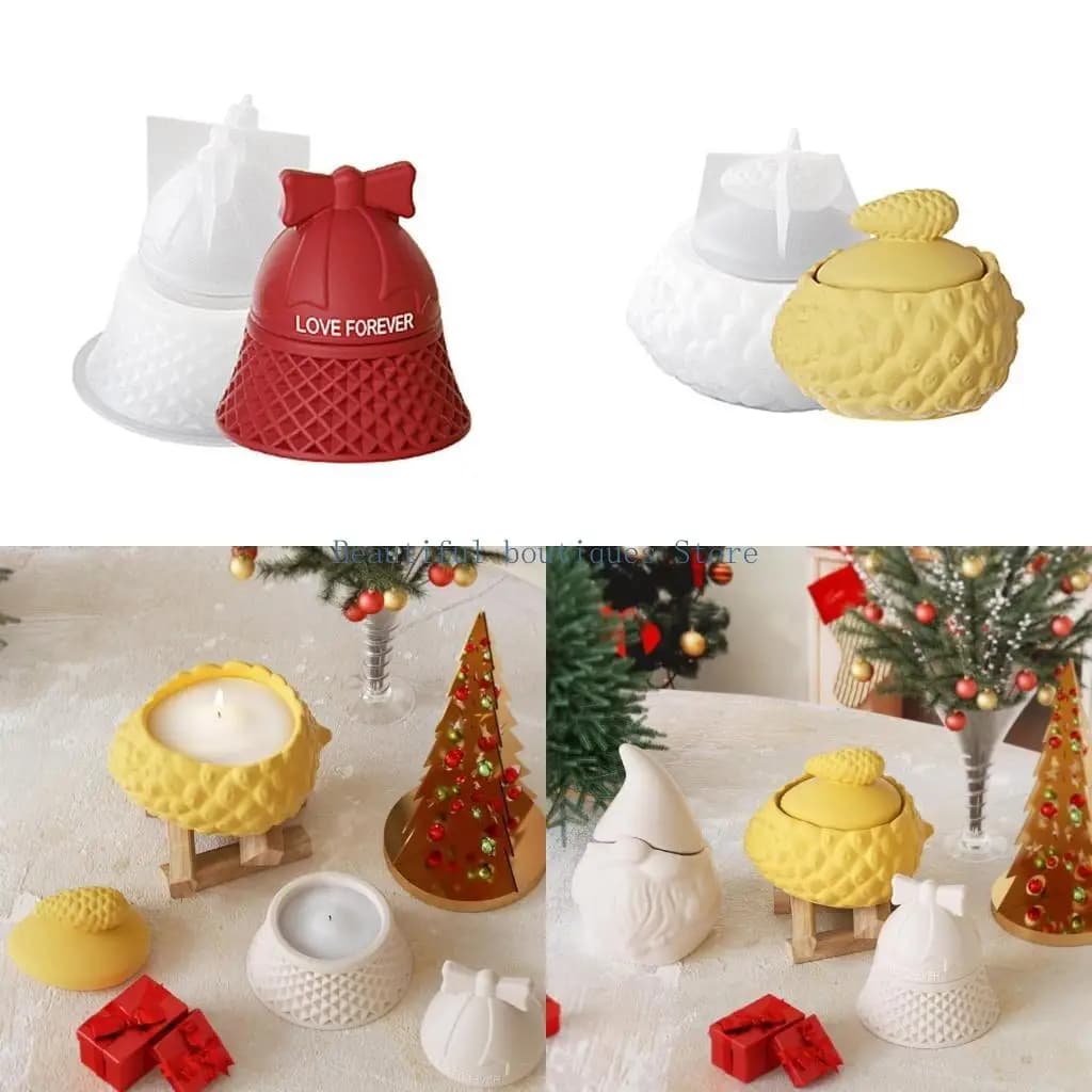 U4LF Stampi per barattoli in resina con coperchio Stampo in silicone Contenitore per gioielli Stampo Natale