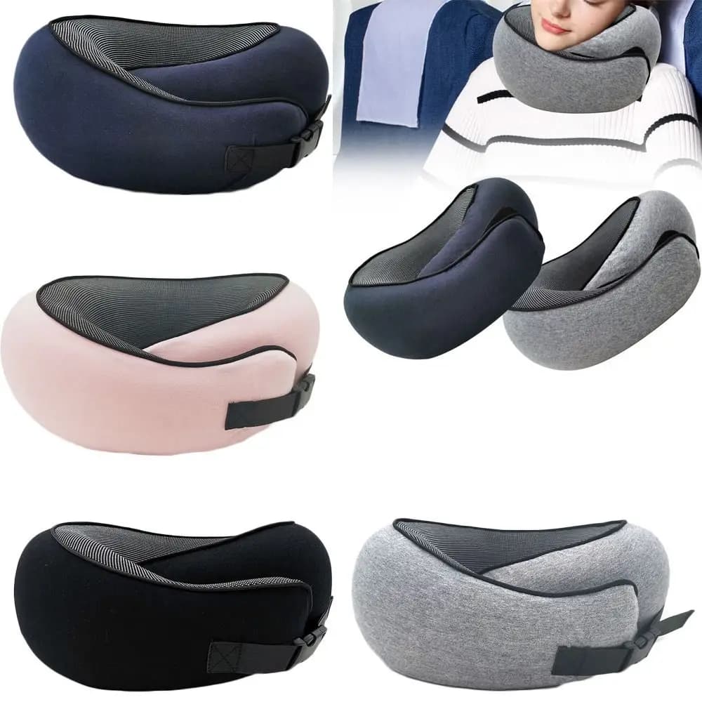 Cuscino da viaggio per il collo a forma di U, morbido cuscino in memory foam regolabile, con coulisse, supporta la testa, il collo e il mento