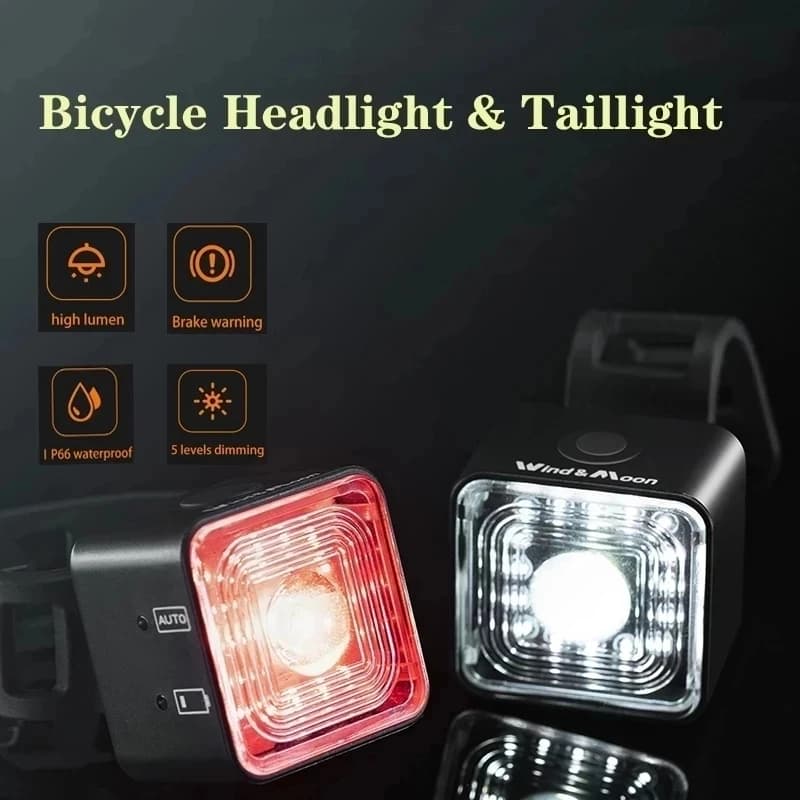 Set di Luci per Bicicletta Impermeabili IP66, Faro Anteriore e Posteriore da 120 Lumen, Lampada Intelligente con Sensore di Frenata, Ricarica USB, Torcia Lampeggiante
