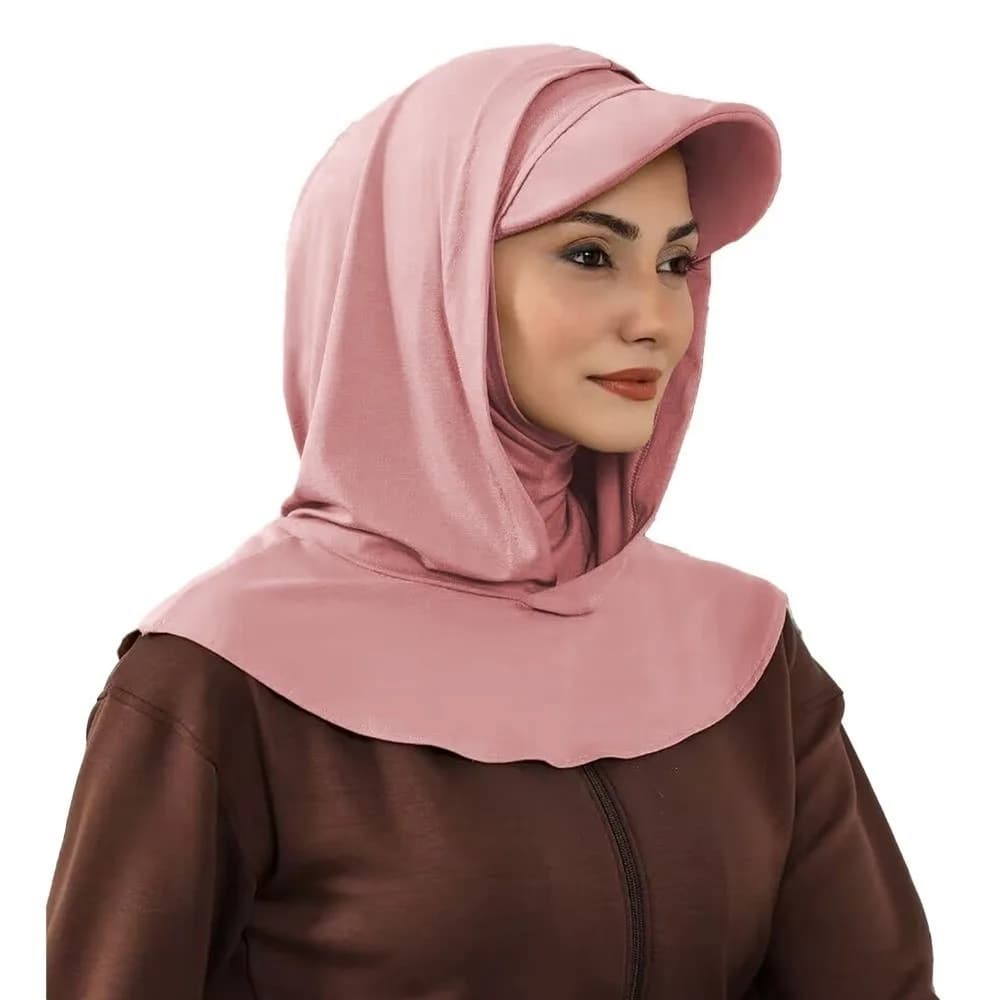 Hijab a Copertura Totale Premium a Doppio Strato Pronto da Indossare, Sottohijab Modesto con Visiera e Copricollo, Tinta Unita alla Moda