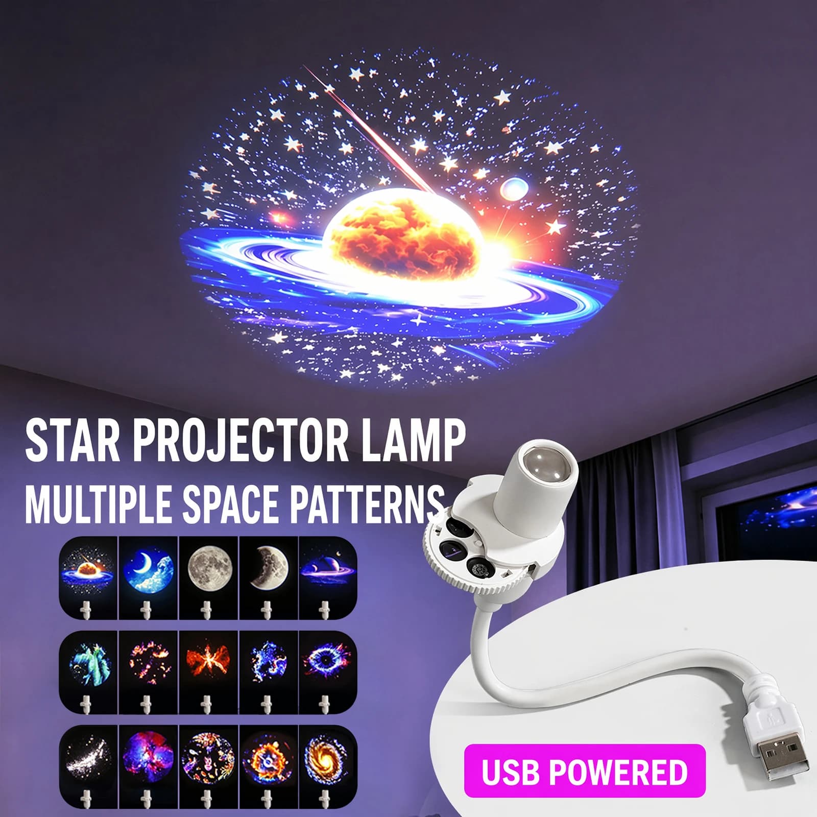 Galaxy Projector Night Light, Mini Starry Sky Projector Lamp, USB Portable Galaxy Night Light For Bedroom Sleep Atmosphere Decor