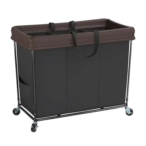 Cesto portabiancheria da 320L con ruote, cesto portabiancheria grande a 3 sezioni con ruote, carrello portabiancheria per lavanderia, camera da letto