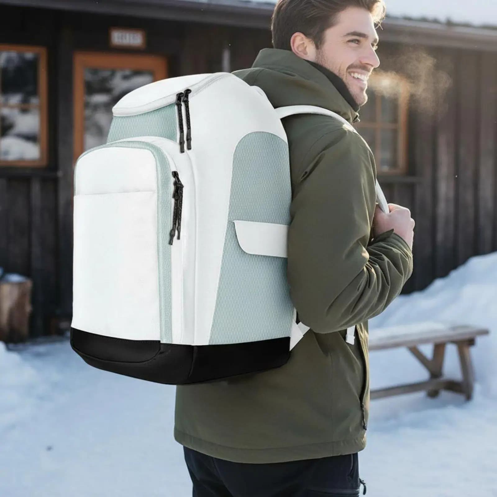 Large Capacity 50L Ski Boot Backpack for Snowboarders with Helmet Goggles Compartment and Padded Breathable Back Panel