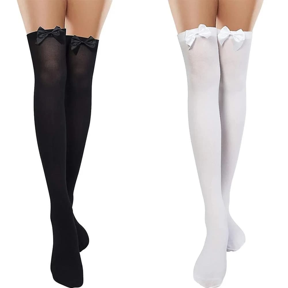1 paio di calze bowknot calze al ginocchio elasticizzate da donna ragazze carino calzini al ginocchio coscia moda donna papillon calze di seta calze