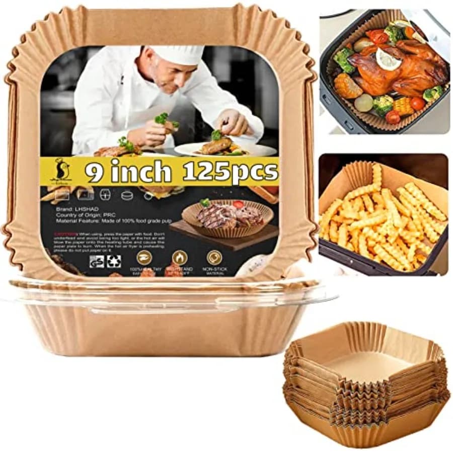 Air Fryer Liners Disposable 9 Inch, 9 inch Air Fryer Liners 125 Pcs Large Square Air Fryer Paper Liners for 5QT 6qt 8QT Air Fry