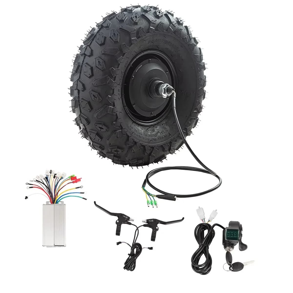 Kit Ruota Motore Elettrico da 14,5 Pollici 350W/500W ad Alta Coppia con Pneumatico Fuoristrada per Triciclo, Carrello a Mano, Conversione Fai-da-te