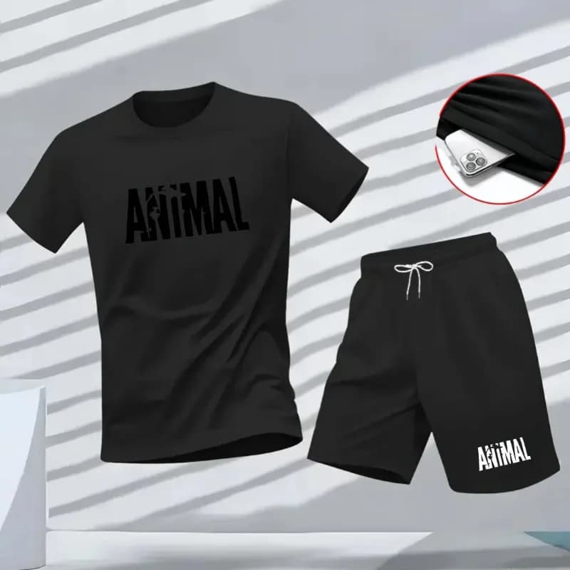 Nuovo abbigliamento sportivo estivo da uomo, set due pezzi con t-shirt a maniche corte e pantaloncini, traspirante e ad asciugatura rapida, abbigliamento casual.