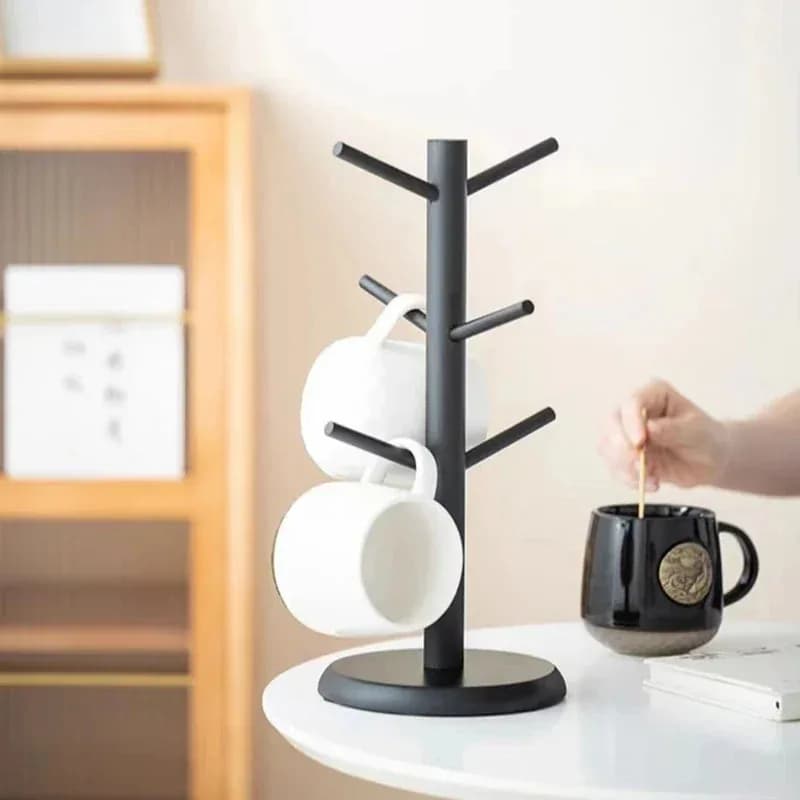 Espositore da appendere per tazze in legno, scaffale per bicchieri con 6 ganci, supporto per riporre tazze da tè e caffè in legno a forma di albero