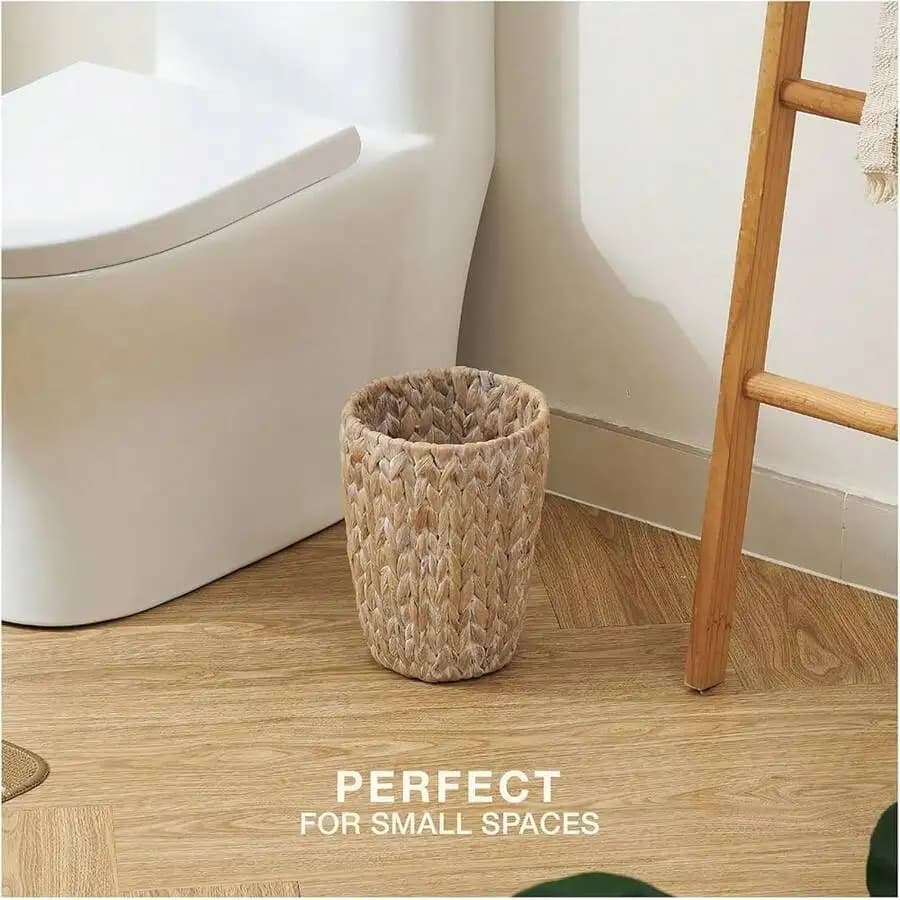 2-Pack Woven Rattan Trash Can 2 Gallon Round Waste Bin For Small Spaces