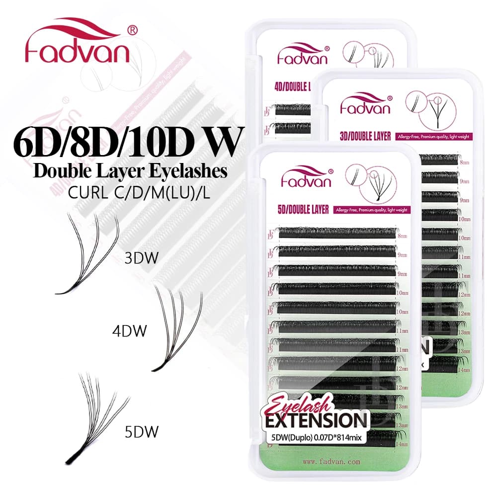 FADVAN double-layer W 8D/6D/10D shape eyelashes, soft, volume natural eyelashes, brazilian mink for makeup