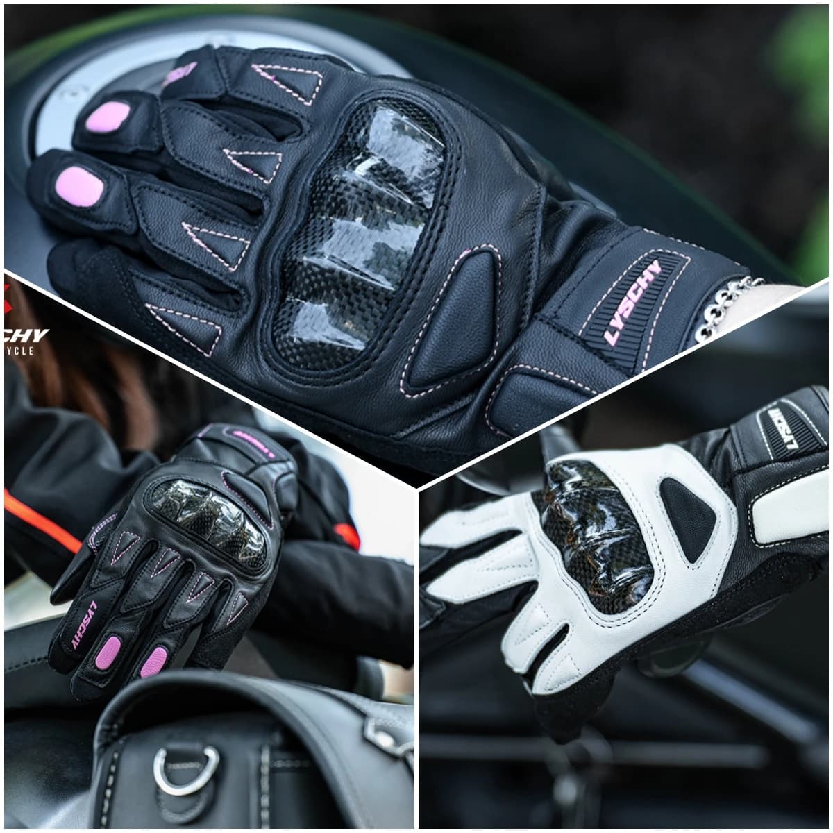 LYSCHY Guanti da moto in pelle da donna rosa Guanti da corsa da motocross Guanti da moto con protezione per le dita touch screen da pilota femminile