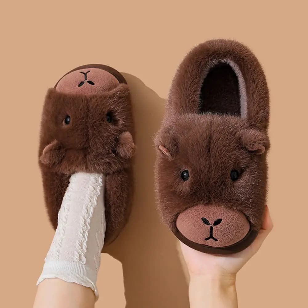 Homewear Pantofole in peluche capibara invernale Pantofole pelose morbide antiscivolo per cartoni animati Addensare calde e carine Scarpe in cotone per la casa Coppia