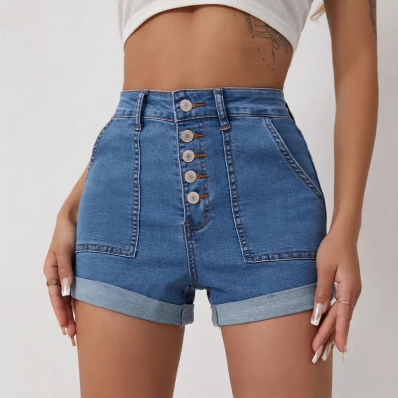 Shorts in Denim da Donna con Bottoni, Jeans Vintage Slim Fit a Vita Alta, Pantaloni Dritti Stile Y2K Streetwear Casual Estivi da Spiaggia