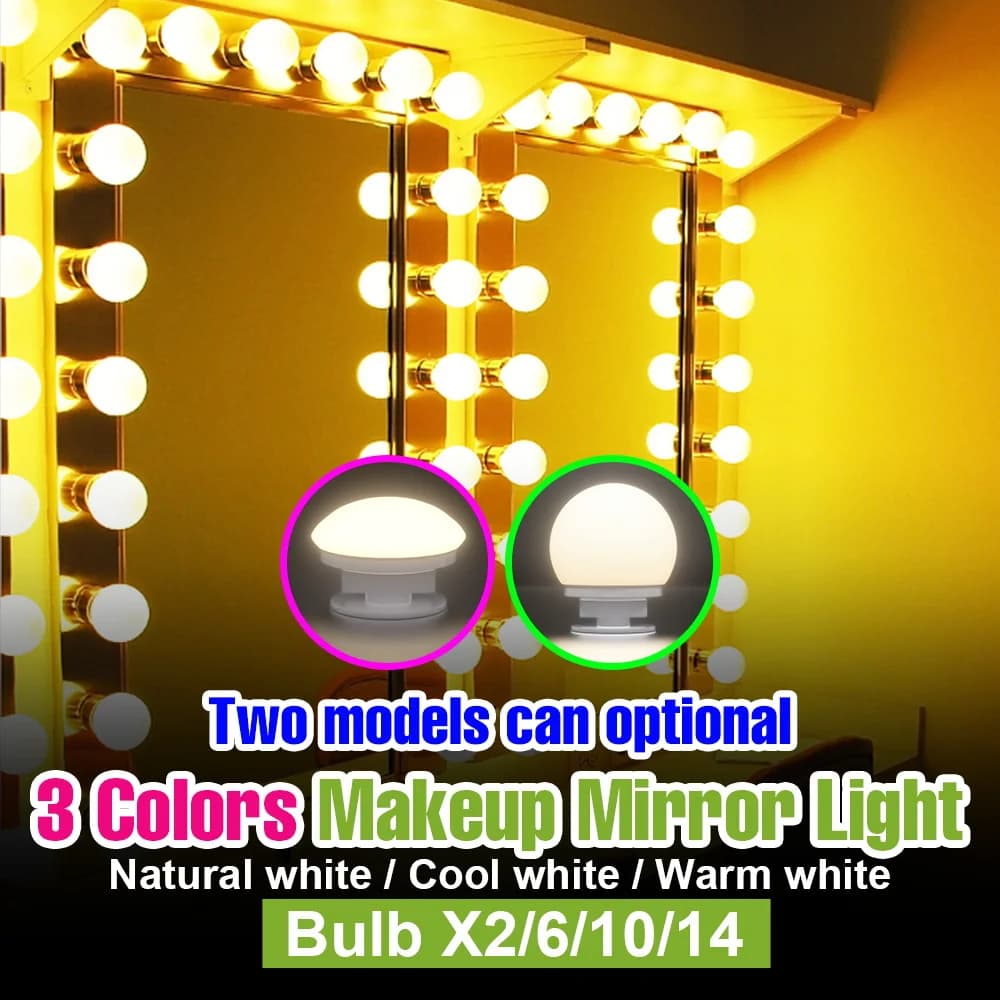 Luce LED per Specchio da Trucco 5V Dimmerabile, Lampadina USB Stile Hollywood, 3 Colori, Illuminazione per Bagno e Camera da Letto, Accessorio di Bellezza per Signore